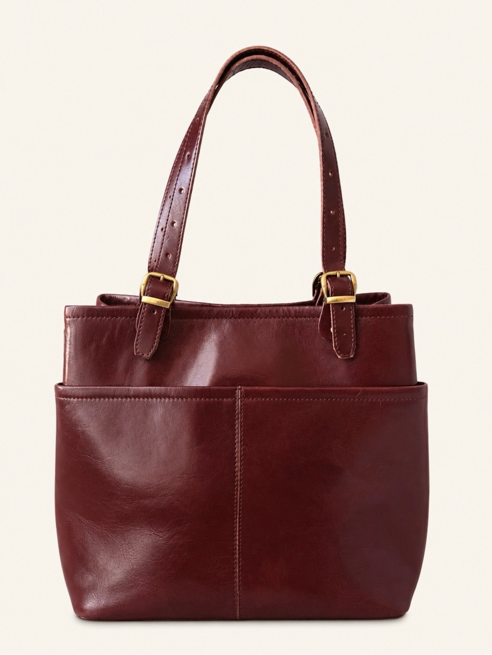 Vintage Soprano Brown Leather Tote Bag Brass Hardware Carryall Shoulder Bag